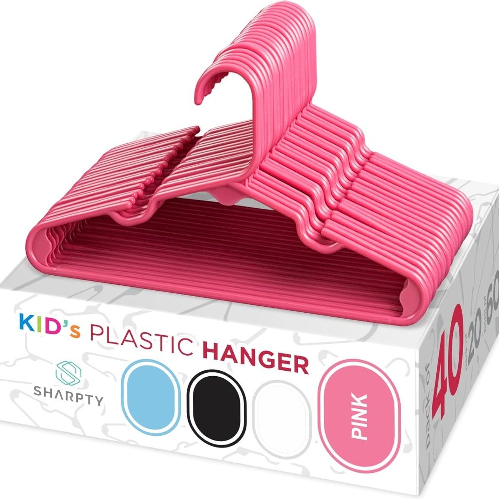 Kids Plastic Hangers, Pink, 40 Pack